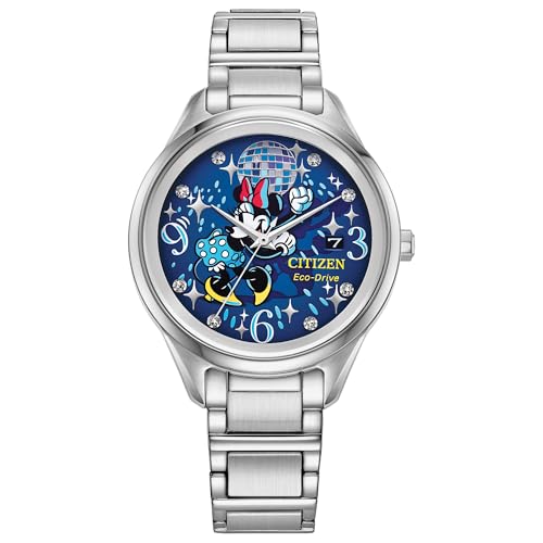 Citizen Eco-Drive Disney Women's Watch, Stainless Steel, Minnie Mouse, Crystal, Silver-Tone