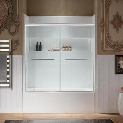 WOODBRIDGE 60" x 32" Alcove Soaking Bathtub and 4-Piece Direct-to-Stud Surround with Left Drain, including 56–60" Double Sliding Tub Door, Clear Tempered Glass in Brushed Nickel Finish