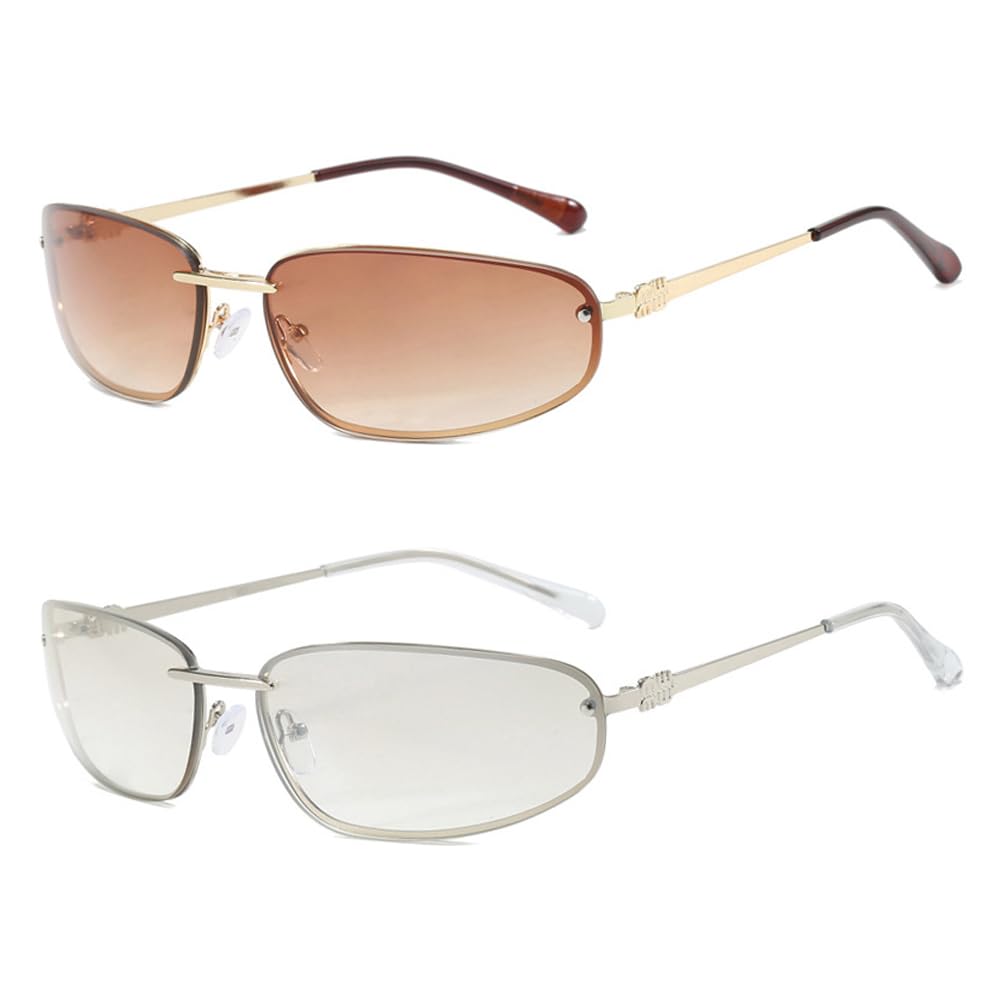 Frissin Women's Gold Gradientbrown + Silver Gradientsilver Oval Sunglasses Uv400 Protection Metal Frame Gradient Lenses Luxury Sun Glasses Retro Sunnies Outdoor Street Travel Cycling