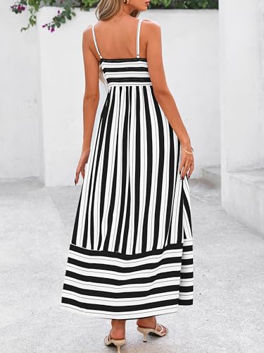 Image of PRETTYGARDEN Women Summer Maxi Dresses 2026 Spaghetti Strap Boho Floral Striped Wedding Guest Beach Vacation Flowy Long Dress