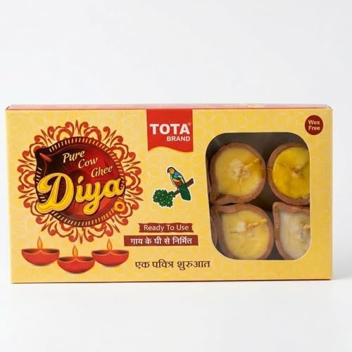 TOTA Pure Ghee Diya for Puja 10pcs Handmade Mitti Diya | Ready to Use Unscented Small Clay Diya Ghee Batti for Diwali Puja and Festivals