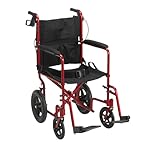 Drive Medical EXP19LTRD Lightweight Expedition Folding Transport Wheelchair with Hand Brakes, Ultra Lightweight Transport Chair for Seniors and Adults, Red