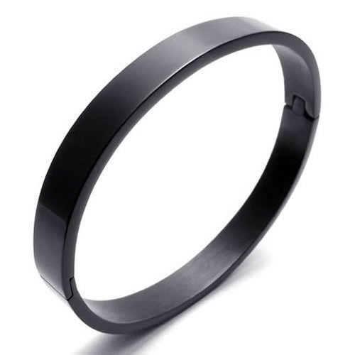 KONOV Polished Stainless Steel Bangle Cuff Bracelet, Unisex Mens Womens, Color Black