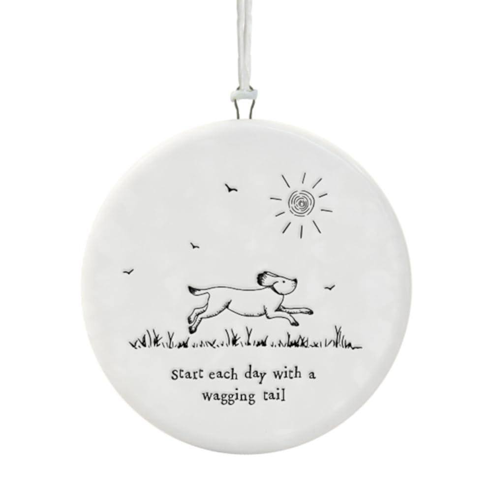 East of India Small Porcelain Dog Hanger Start each day with a Wagging Tail Keepsake gift