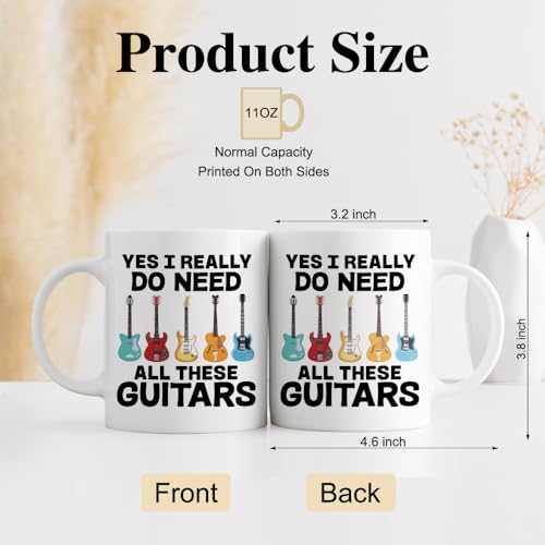 Taza de café porcelana blanca 11 oz con diseño de guitarras miniatura 2