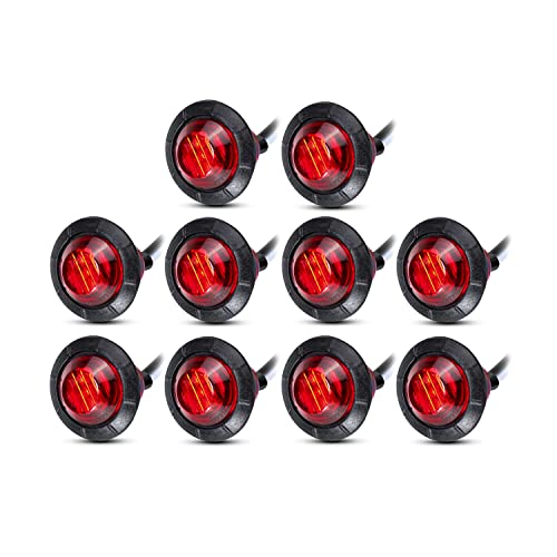 Meerkatt (Pack of 10) 3/4 Inch Mini Round Red LED Side Marker Clearance Lamp Indicator Light with Rubber Grommets Universal Fits Tow Truck Lorry Boat Trailer Bus 12V DC