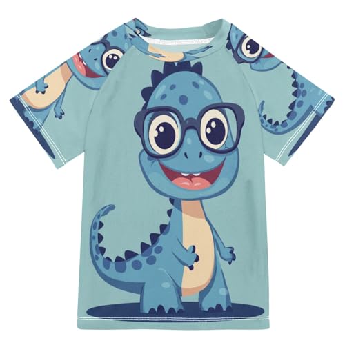 Boys Sun Shirts UV Protection Short Sleeve Rash Guard Swim Shirt Cartoon Dinosaurs Water Shirt Rashguard 11-12T,099