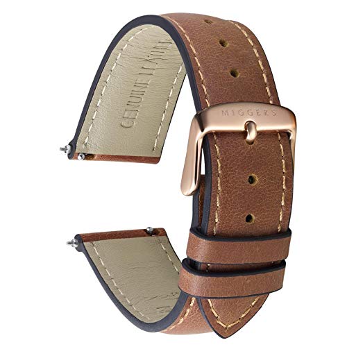 Leather Watch Straps Quick Release Leather Watch Bands with Stainless Metal Buckle Clasp for Men Women, Super Soft Watchband Replacement and Spring Bar Repair Tool