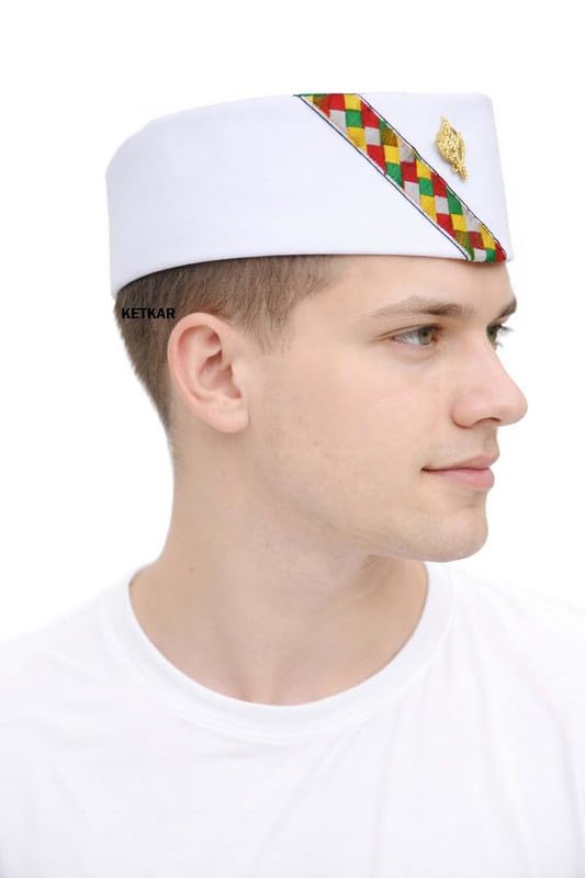 mikoniko Cotton Uttarakhand Pahadi Topi with Brahmakamal Design | Traditional Himachali Cap for Men | Soft Comfortable Ethnic Wear for Festivals (Set of 1)-picture-15