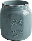 Palais Essentials Ceramic Utensil Crock Utensil Holder (Mason Jar Antique Blue Grey 7' High)