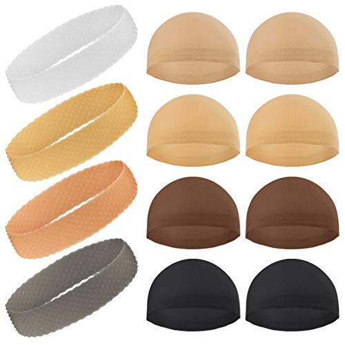 Silicone Wig Grips Band, Miayon 12pcs Silicone Wig Headband Non Slip Wig Bands with Stretchy Nylon Wig Caps for Wigs