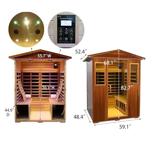Far Infrared Saunas Outdoor 4-Person Size in Mahogany Wood 2050W, 10 Minutes Pre-Warm up - Image 3