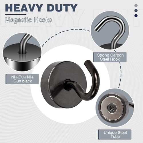 Image of Neosmuk Magnetic Hooks Steel Tube Design for Cruise,40lb+ Gunmetal,10 Pack | Cruise Ship Essentials,Heavy Duty Magnett Hooks for Cabins, Refrigerator, Grill, Hanging, and Travel Extra Strong Must-Haves