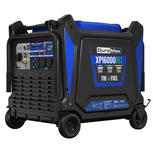 DuroMax XP16000iHT 16,000-Watt Tri Fuel Portable Digital Inverter Generator – Gas, Propane & Natural Gas, Remote Electric Start, Whole Home Power Backup, Transfer Switch Ready, RV & Emergency Ready