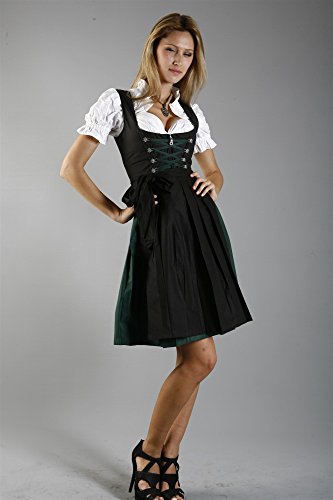 Bavarian Women's Midi Dirndl Dress 3-Pieces with Apron and Blouse Black Green3