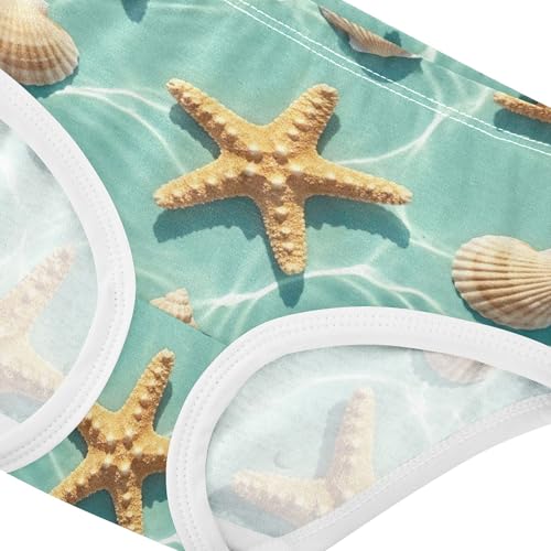 Turquoise Water Starfish Seashells Panties Little Girl Toddler Underwear Floral Cotton Florals Briefs Girls Undies 2t4