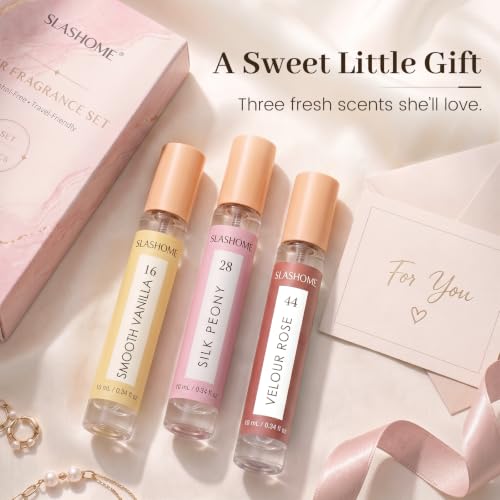 Image of slashome Hair Perfume Set for Women, 3x10mL Alcohol-Free Hair & Body Mist | Smooth Vanilla, Silk Peony & Velour Rose, Long-Lasting Fragrance for Hair, Travel-Size Scents for Daily Wear & Gift for Her