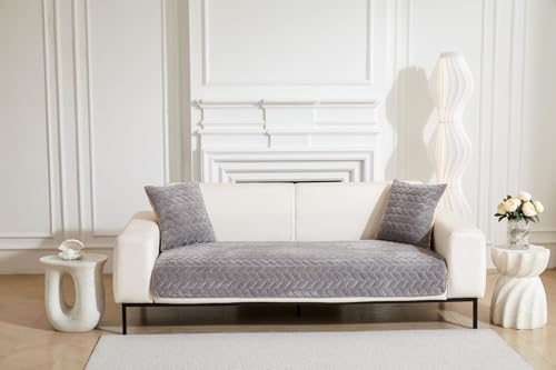 Image of HOMETHREADS Innovative Premium Velvet Sofa Cover Mat with PVC Backing for Non-Slip Comfort (Braid Grey, 1 Seater | 70x70cm)