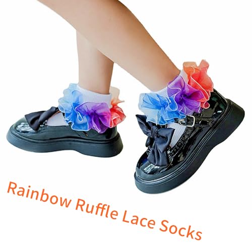 Image of Rainbow Birthday Outfits for Girls-T-shirt,Tutu Skirt Dress,Ruffle Socks,Headband,Unicorn Gifts for Girls