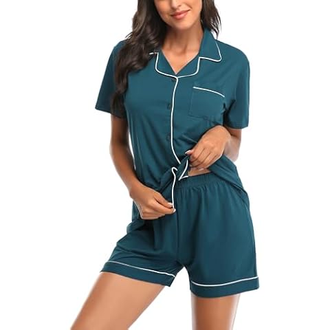 Annenmy Women's Pajamas Set Short Sleeve Nightwear Sleepwear for Women (Blackish Green,L) Cover