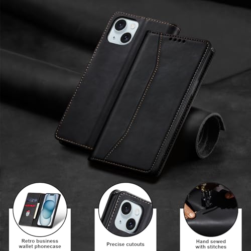 Image of Jasonyu Flip Wallet Case for iPhone 15,Black