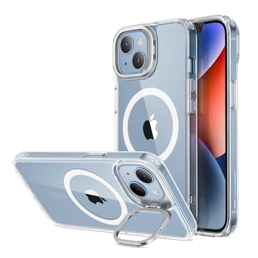 ESR for iPhone 13 Case/iPhone 14 Case, Compatible with MagSafe, Built-in Camera Ring Stand, Military-Grade Protection, Magnetic Phone Case for iPhone 13/14, Classic Kickstand Case (HaloLock), Clear