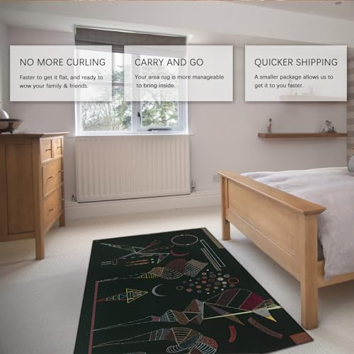 Tapis de formes géométriques Kandinsky noir poils ras lavable 80x150
