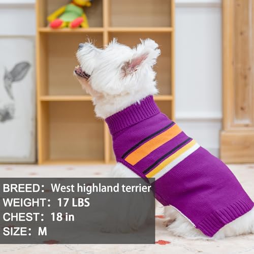 Image of PAWCHIE Dog Sweater for Medium Size Girls Boys, Warm Coat Turtleneck Thick Clothes With Leash Hole, Stretchy Knitted Outfit for Small to Large Puppy Cat, Purple M