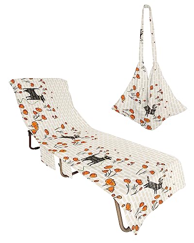 Dog Flower, Beach Lounge Chair Towel Cover, Soft Chaise Lounge Towel with Side Pockets Patio Pool Chairs Cover for Beach/Pool Sunbathing 29x85 Modern Geometric Brick Wall Minimalist Pink Red