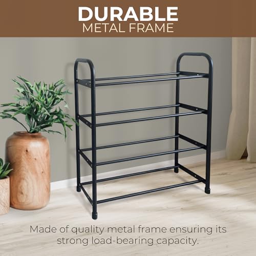Image of Abja Novelties Shoe Rack, Shoe Shelf Storage Organizer Heavy Duty Metal Free Standing Shoe Rack (Black, 4 Tier - Fixed Size)