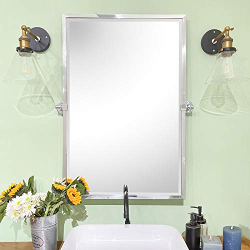 Image of TEHOME Chrome Pivot Mirror Tilt Bathroom Mirror in Polished Nickel Tilting Beveled Vanity Mirrors in Chrome, 28.5x36''