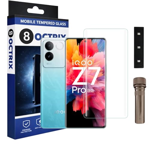Image of Premium Curved UV Tempered Glass Screen Protector for Iqoo Z7 Pro | Transparent | Pack of 1 | Full Screen Coverage with UV Installation Kit