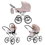 Friedrich Hugo Natureline | 3 in 1 Kombi Kinderwagen Set | Öko Nostalgie Kinderwagen | Farbe: Catherine Creme