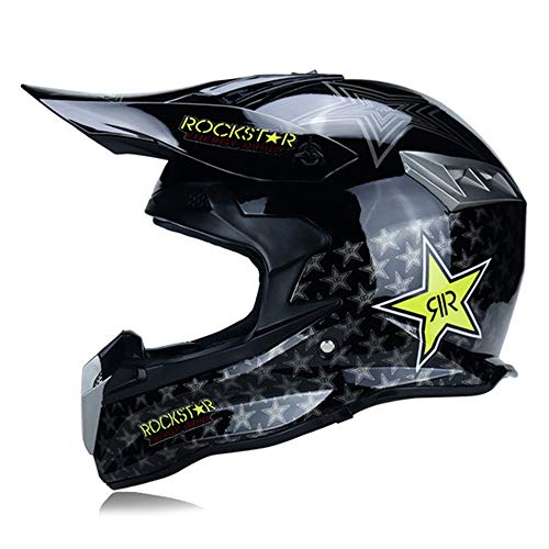 MRDEAR Casco Motocross Hombre Negro/ Rockstar - Casco MTB Integral Adulto Casco Cross para Off-Road Enduro Motocicleta Quad Downhill Scooter Racing con Forro Extraíble, Certificado Dot,S