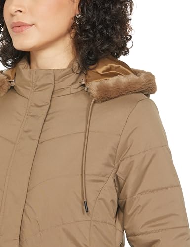 Image of Qube By Fort Collins Women's Medium-Length Bomber Jacket with Detachable Hood Stylish Winterwear for All-Day Comfort |Material: Nylon