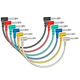 DXMKOP 12 Inch Guitar Patch Colored Cable 6-Pack, 1/4 Instrument Cables for Effect Pedals Right Angle Patch Cable Right Angle Pedal Cable Kit