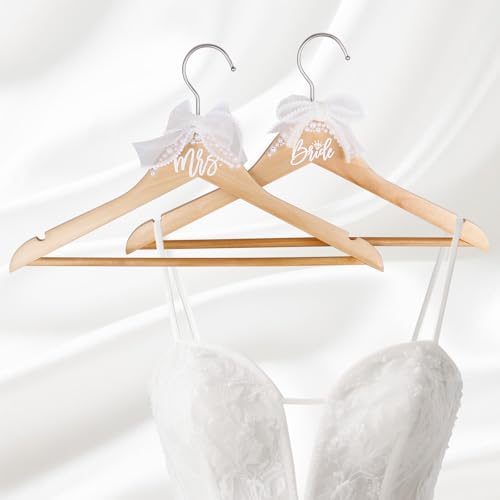Bride Wooden Pearl Wedding Dress Hangers (2-Pack)