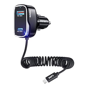 [Apple MFi Certified] iPhone Car Charger, Built-in 5.7FT Lightning Cable for iPhone 15/14/13/12/Max/XR/X/8/7/iPad, 71W 3-Ports PD30W Car Charging Adapter for Samsung Galaxy S23/S22/S21, Google Pixel