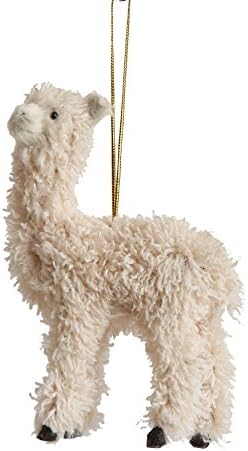 Creative Co-Op Furry Llama Ornament, Cream for Christmas