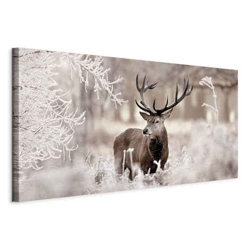 murando - Tableau décoratif animal 80x40 cm - Impression sur toile colorée - Décoration murale pour salon et chambre - Beige marron - Hiver des arbres cerf...