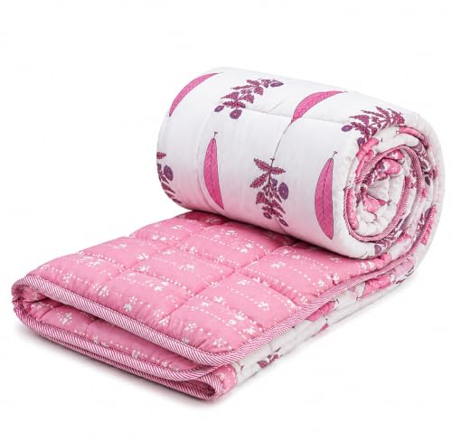 Image of RRC Double Bed Jaipuri Quilt | Floral Print Cotton Razai | 200 GSM Lightweight AC Comforter | Soft Summer Rajai for Home | Pack of 1