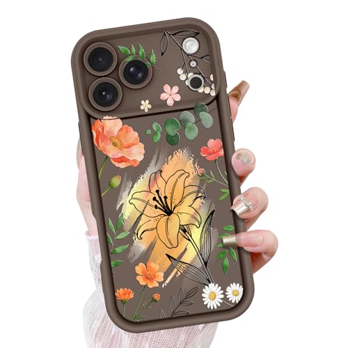 Coque iPhone 17 Pro Max antichoc silicone TPU souple transparent motif floral marron