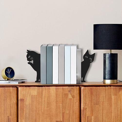 Sujetalibros de metal negro con forma de gato para libros 4