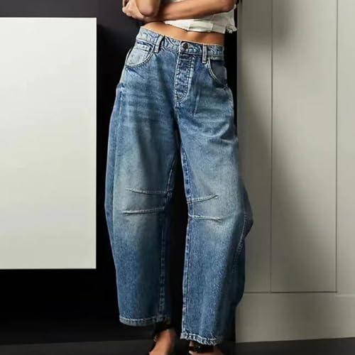 Barrel Jeans Women Petite Length Ankle Wide Leg Pants Y2K Baggy Casual Vintage Boyfriend Mid Rise Harem Denim Pants2