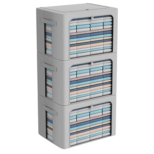 3-Pack Frame Storage Box with Clear Windows, Large (Grey)
