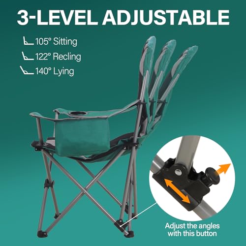 LANMOUNTAIN 2 Pack Camping Chairs,Oversized Folding Lawn Chairs for Adults w/3 Levels Adjustable Angled Backrest,Cup Holders,Cooler Bag,Heavy Duty Camp Chair Support to 400lbs,Portable for Outdoor - Image 3