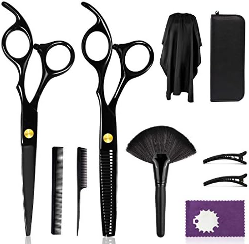 Hair Cutting Scissors Kit, 6.7" Professional Stainless Steel Haircut Shears Set, Salon Barber Home Grooming Hairdressing Thinning Scissors with Case, Combs, Cape, Clips, Cleaning Cloth, Neck Duster
