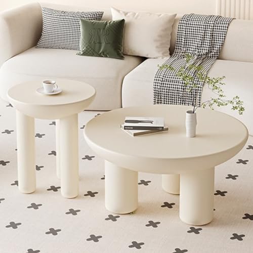 WEIDPHL Mesa De Comedor Redonda Mesas De Comedor, Mesa De Centro Irregular, Mesa De Té Redonda, Juego De 2 Mesas De Centro Apilables, Mesa Auxiliar para Sala De Estar,Blanca
