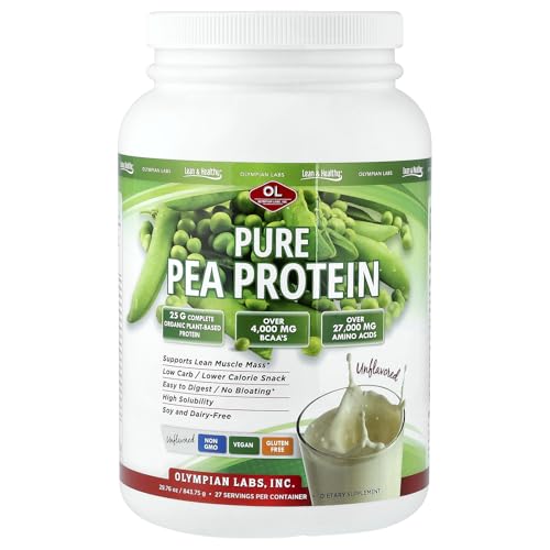 Olympian Labs Plant Based Pea Protein Powder, Unflavored - 25g of Protein, Vegan, Low Net Carbs, Gluten Free, Lactose Free, No Sugar Added, Soy Free, Kosher, Non-GMO, 2 Pound Pea Protein Powder