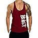 InleaderAesthetics Men's Gym Cotton Beast Muscle Stringer Vest-Wine Red-M